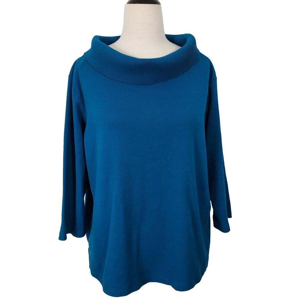 Rafaella Blue Cowl Neck Shirt Top Women Plus Size 2X Minimalist Classic Stretch